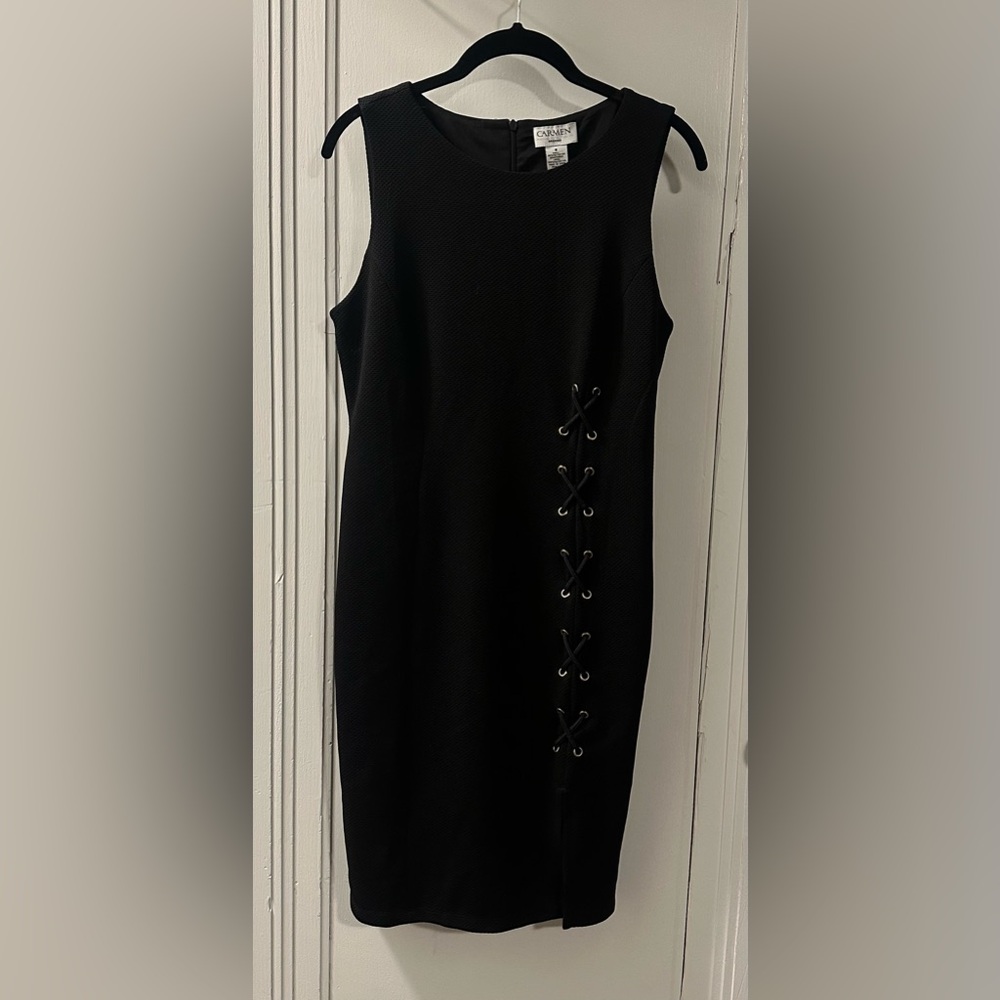 Carmen Marc Valvo Black Mini Dress With Lace-up Details